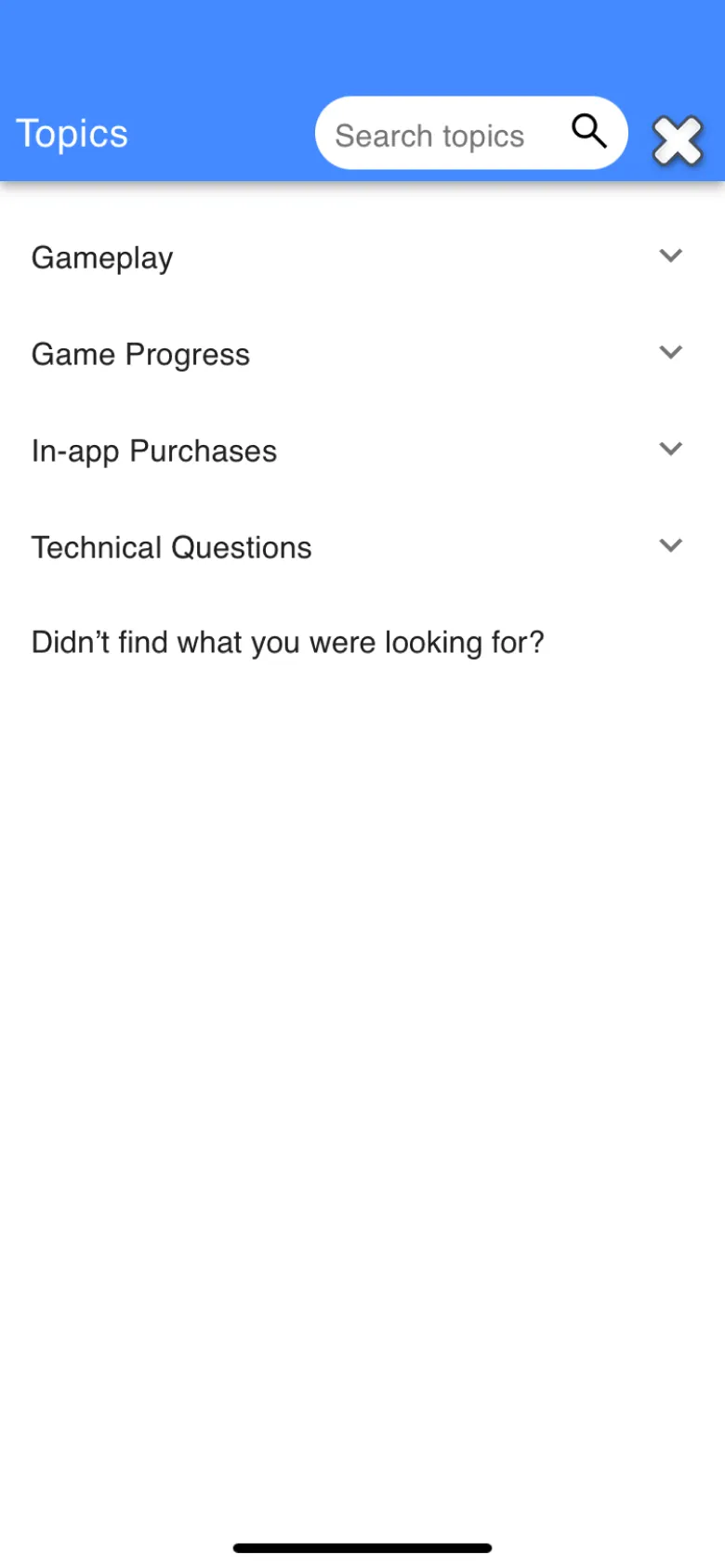 Original support home: topic list with search
