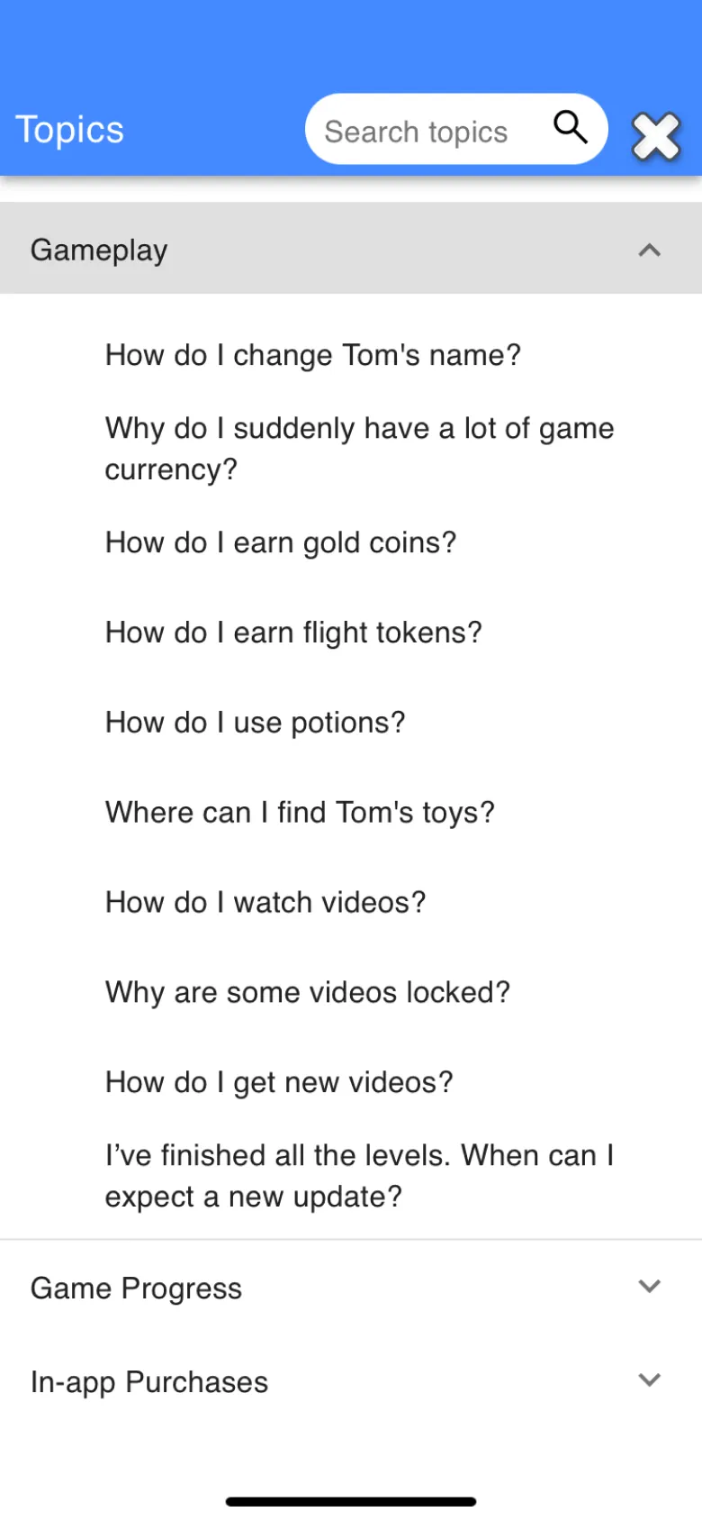 Original support: a plain list of topics