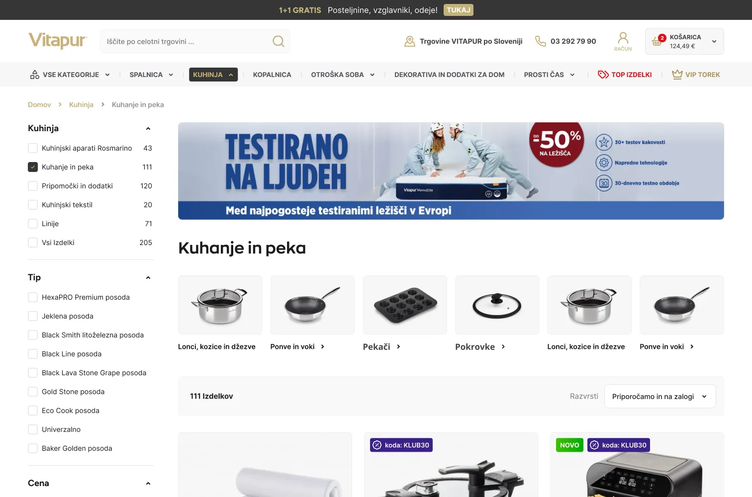 Kitchen category with filters and a product grid