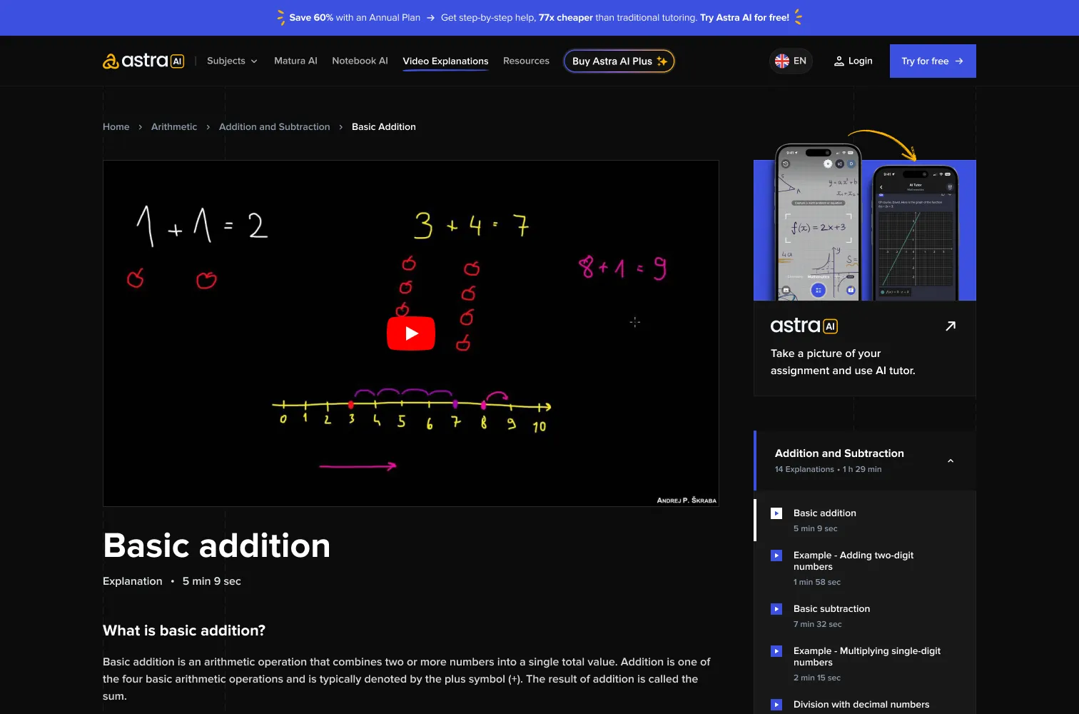 A single explanation page with the video and related steps