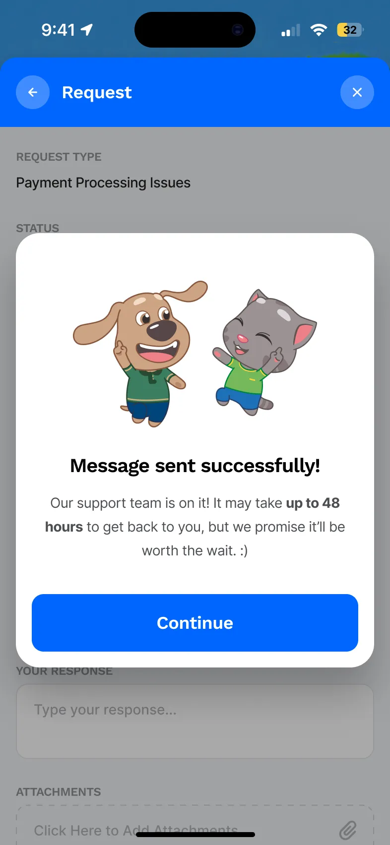 Confirmation that the message was sent