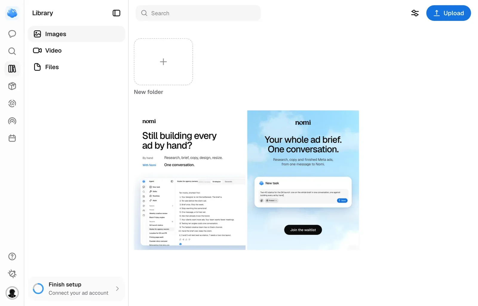 The Library with creatives, folders and search