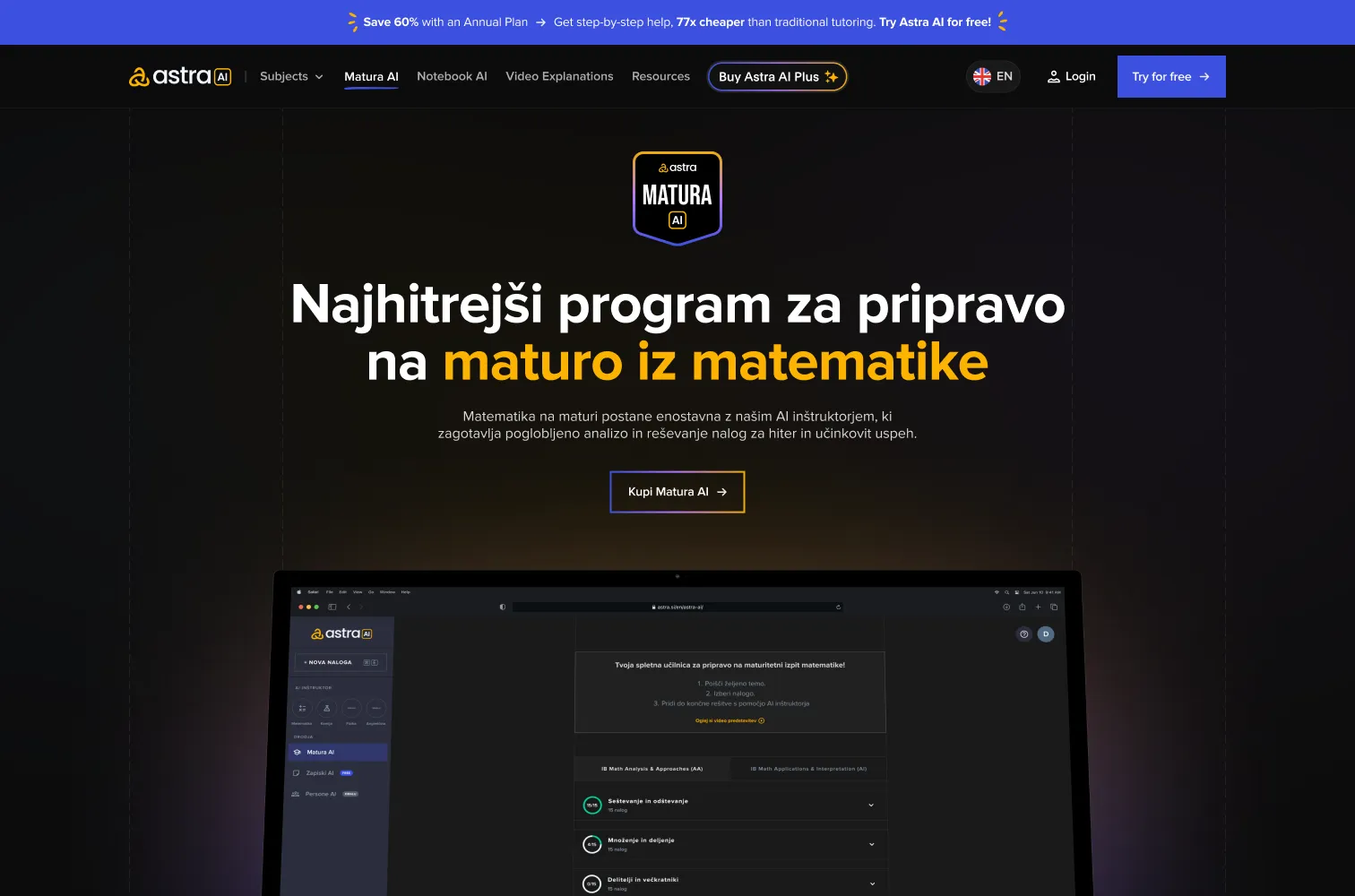 Matura AI page in Slovenian