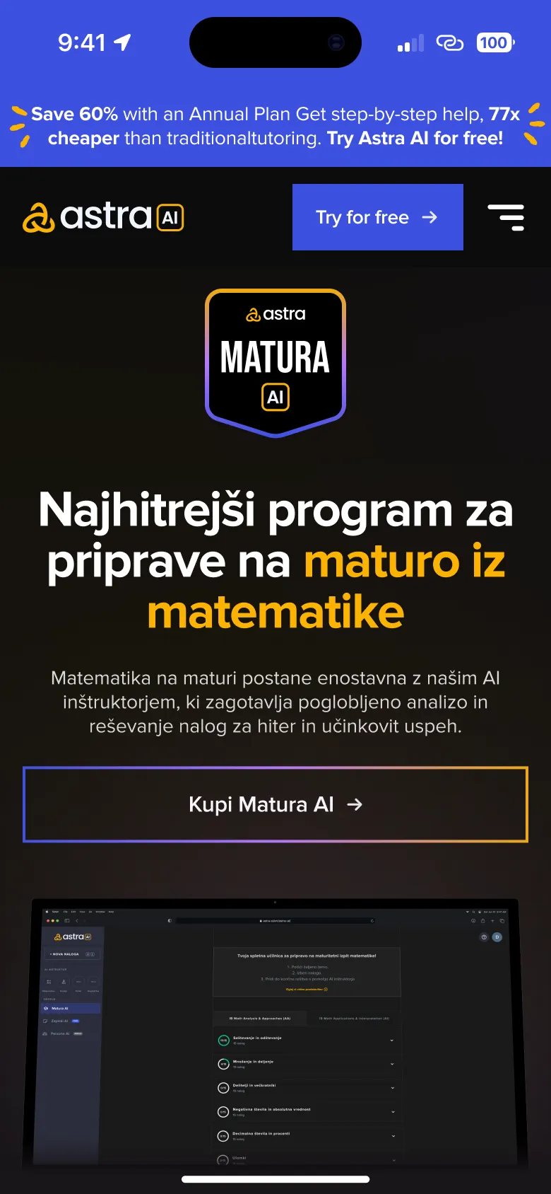 Matura AI page on mobile