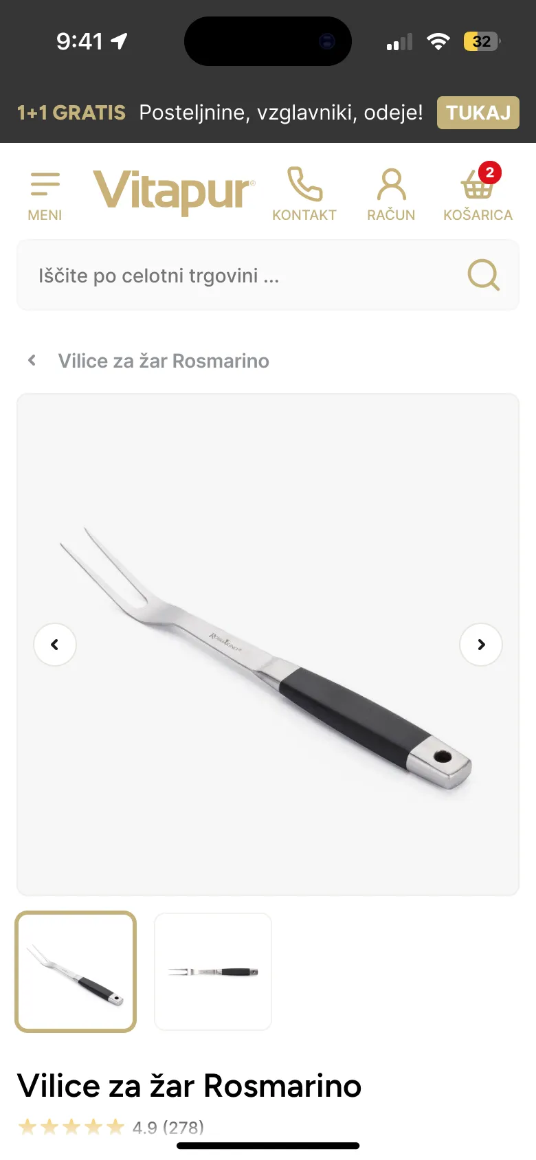 Product page on mobile