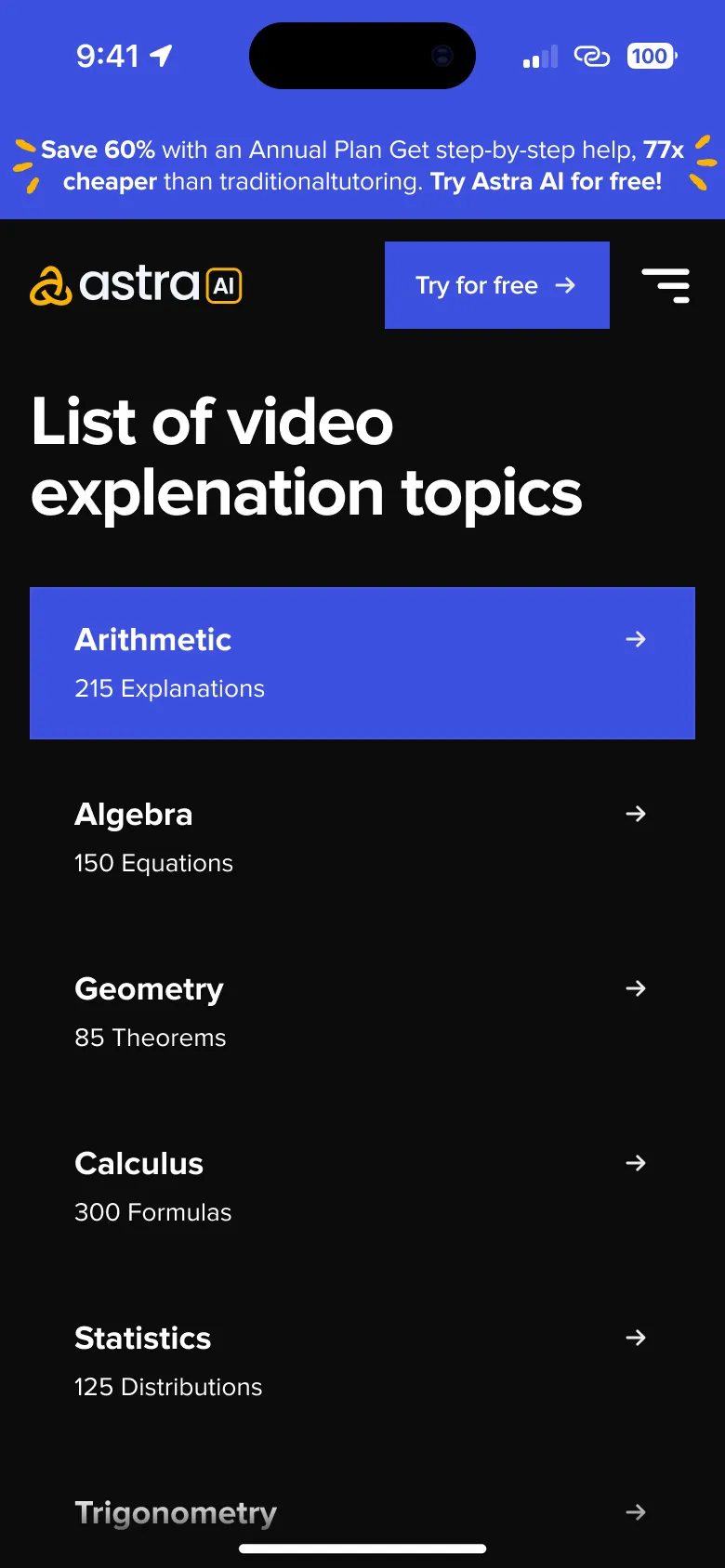 Video explanation topics on mobile