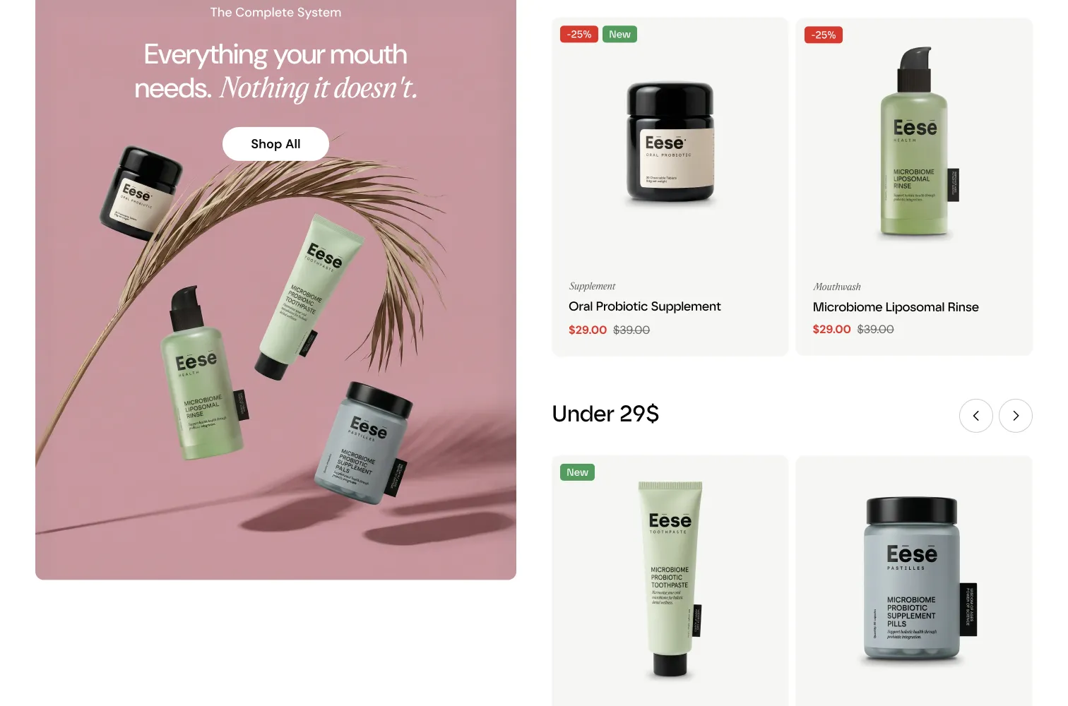 Product grid next to a lifestyle image