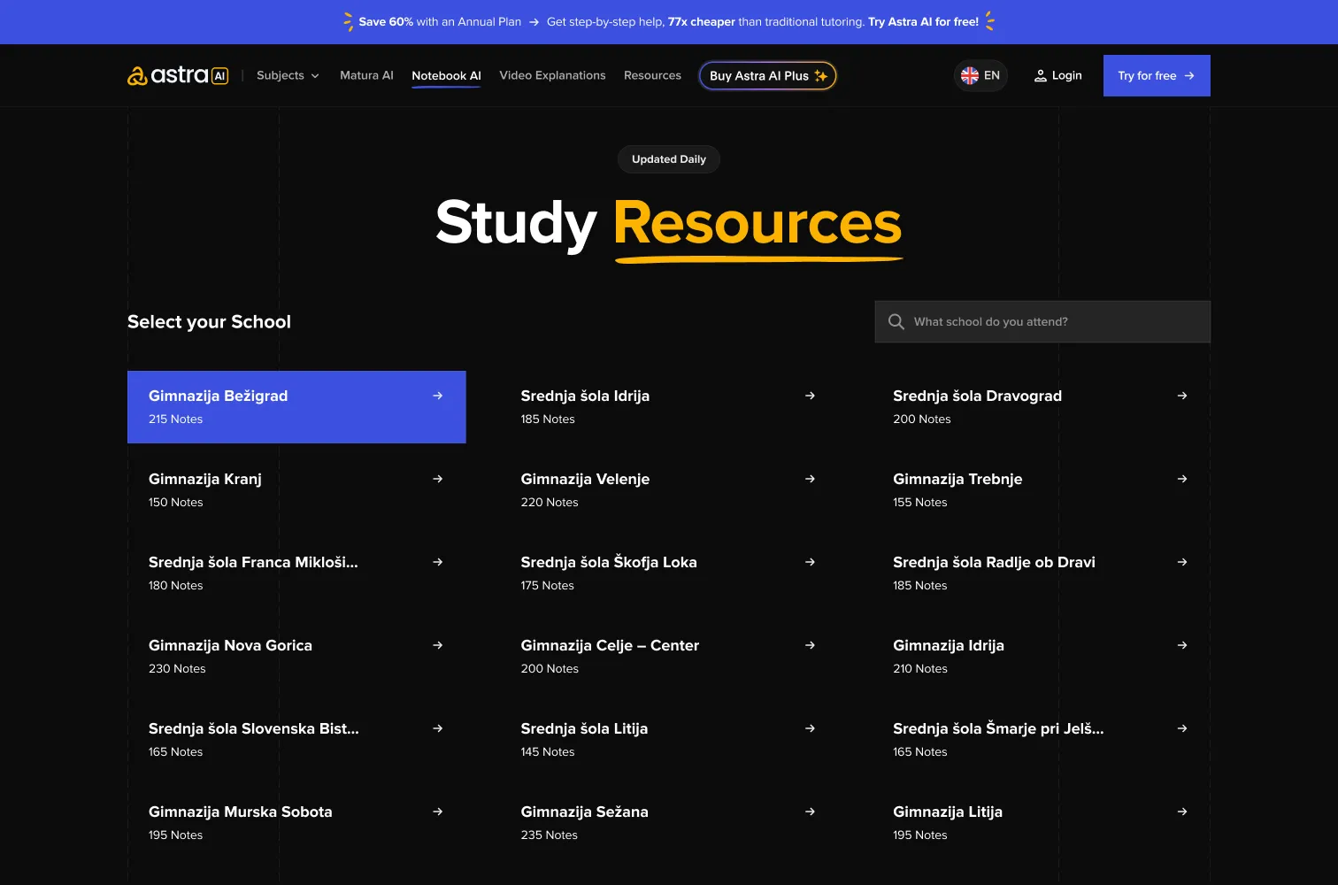 Study resources by school