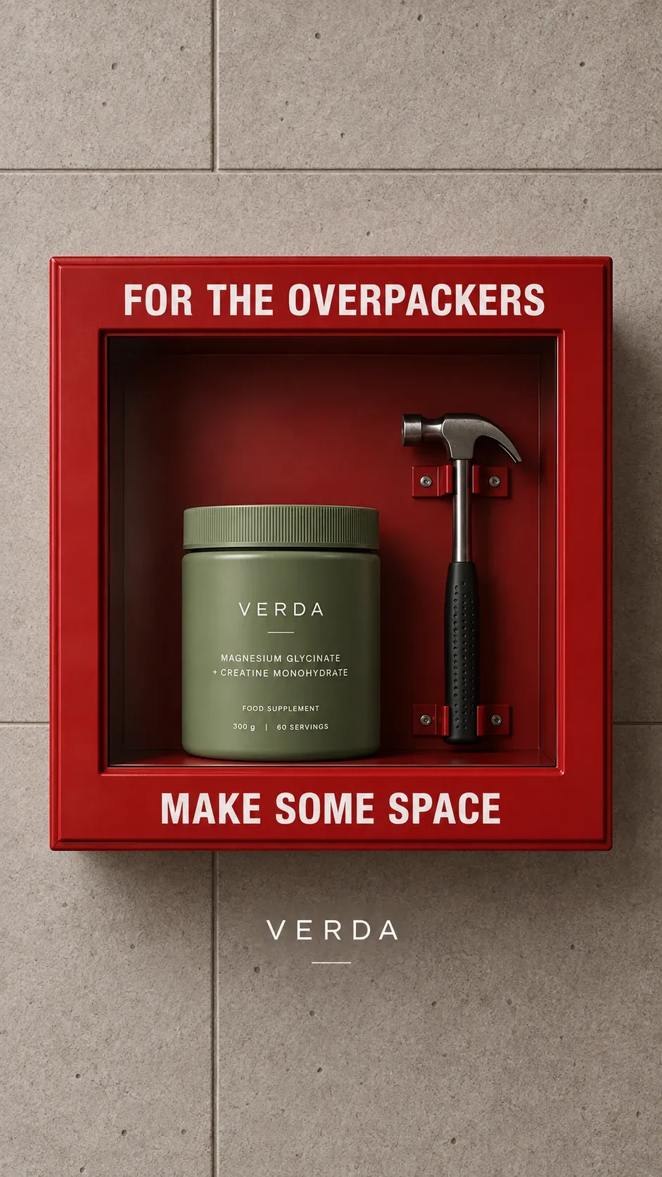 Verda behind glass: for the overpackers, make some space